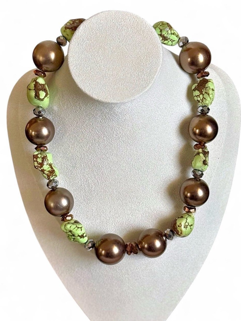 Vintage MCM Turquoise Nugget AB Crystal Statement Necklace